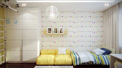 детская комната девочки с желтым диваном