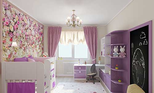 фиолетовый цвет в комнате девочки