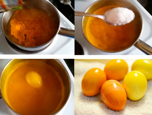 как покрасить яйца на Пасху куркумой