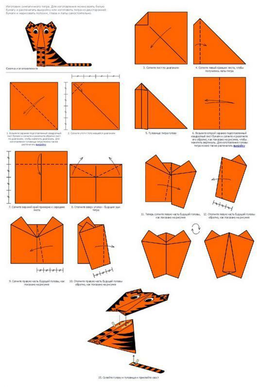 Тигр из бумаги на Новый год оригами для детей