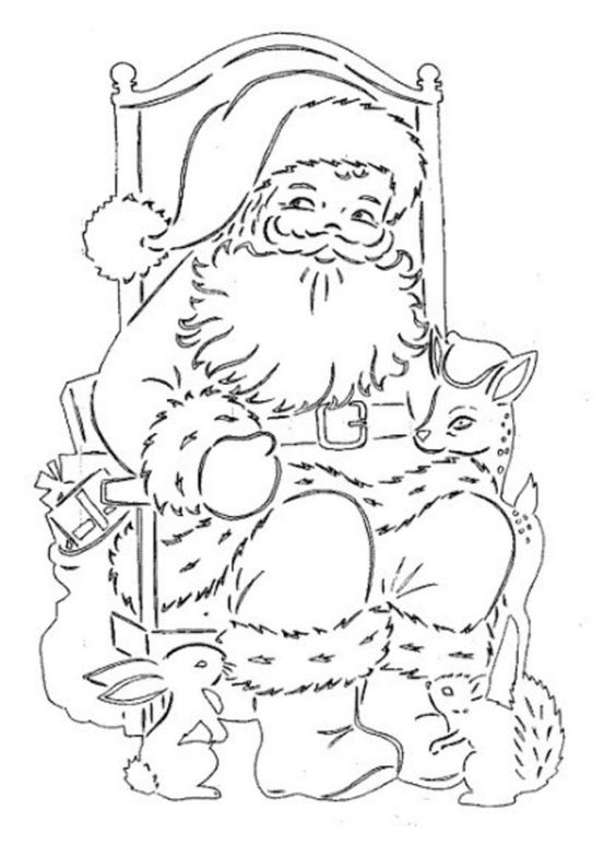Новогодний шаблон Деда Мороза для окна для вырезания 4