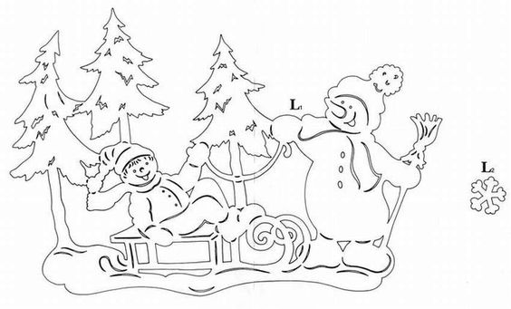 Вытанка Деда Мороза с ведром снежинок и вытынанка на окна на Новый год 2022-2023 из бумаги