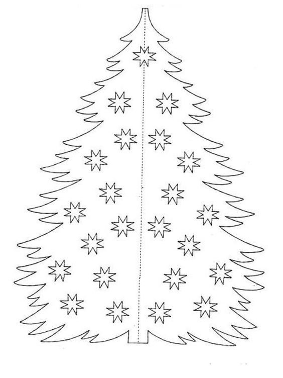 шаблон новогодней елки для окна для вырезания из бумаги 2