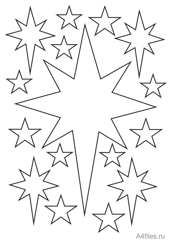 новогодний шаблон звезд для окна для вырезания из бумаги