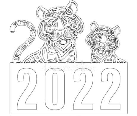 новогодняя раскраска тигр символ 2022 года для плаката