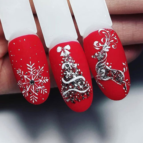красные ногти на Новый год дизайн 9