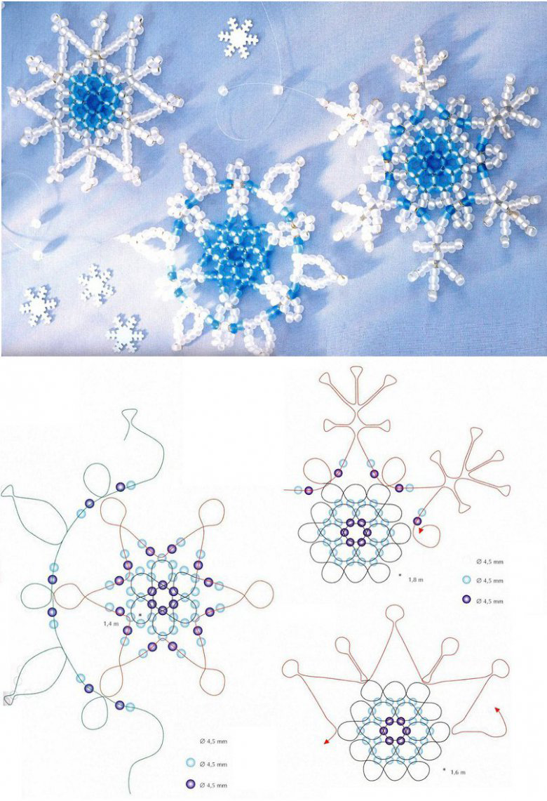 новогодние поделки из бисера снежинки со схемами 2