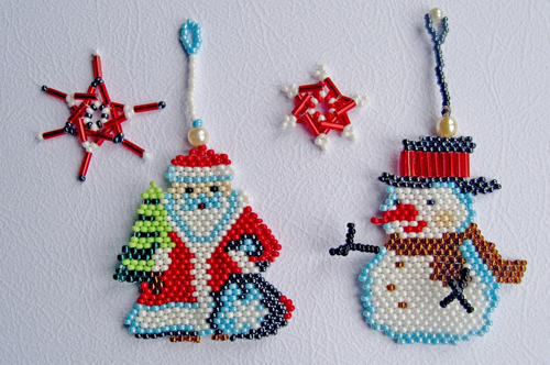 новогодние поделки из бисера снеговик и Дед Мороз