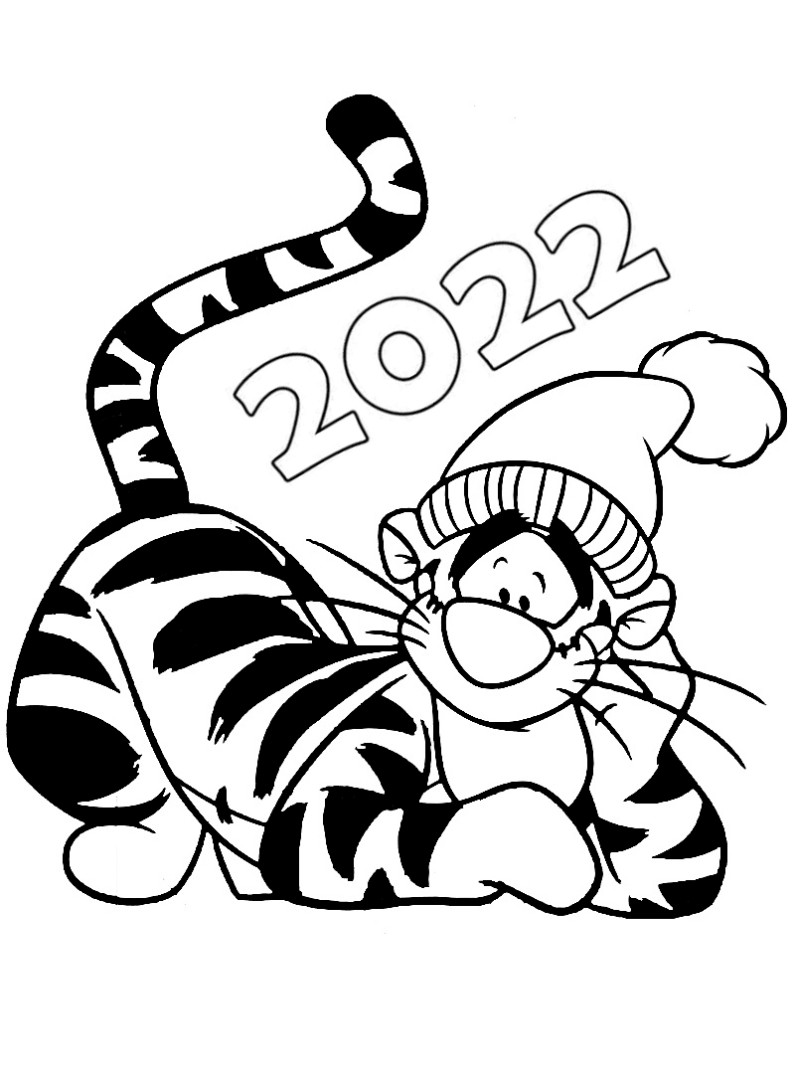новогодняя раскраска тигр символ 2022 года 10