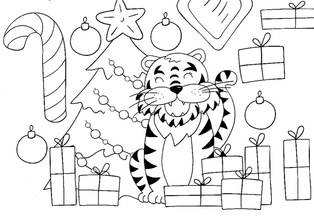 раскраски Новый год 2022 тигр плакат 6