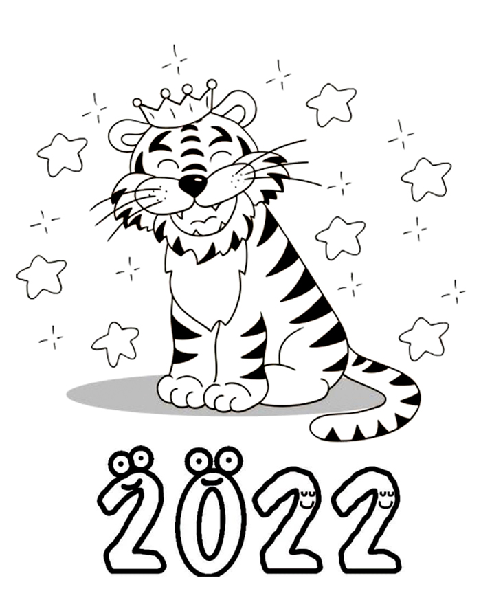 новогодняя раскраска тигр для детей