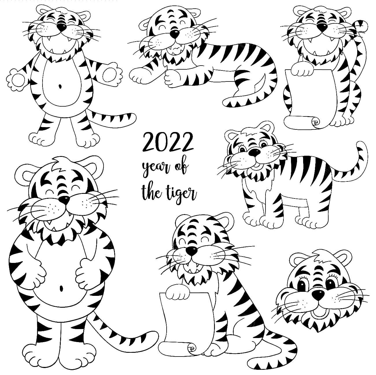 новогодняя раскраска тигр символ 2022 года 5