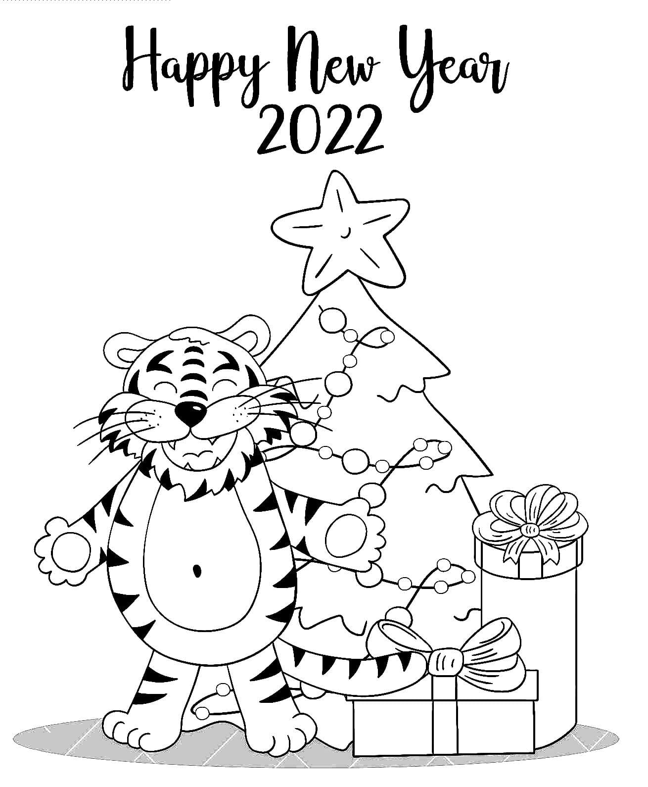 новогодняя раскраска тигр символ 2022 года 9