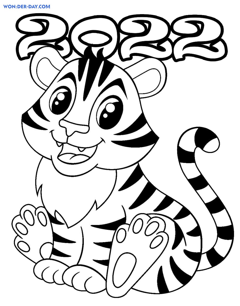 новогодняя раскраска тигр символ 2022 года
