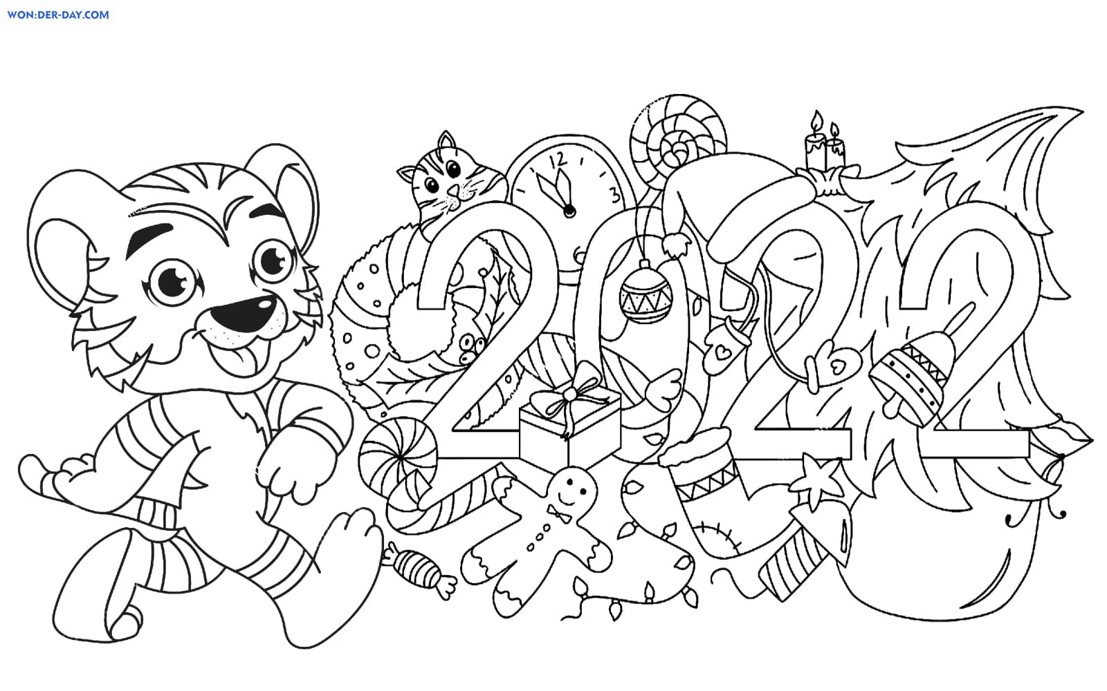 новогодняя раскраска тигр для детей 10