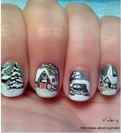 оригинальный зимний дизайн ногтей фото на короткие ногти 3