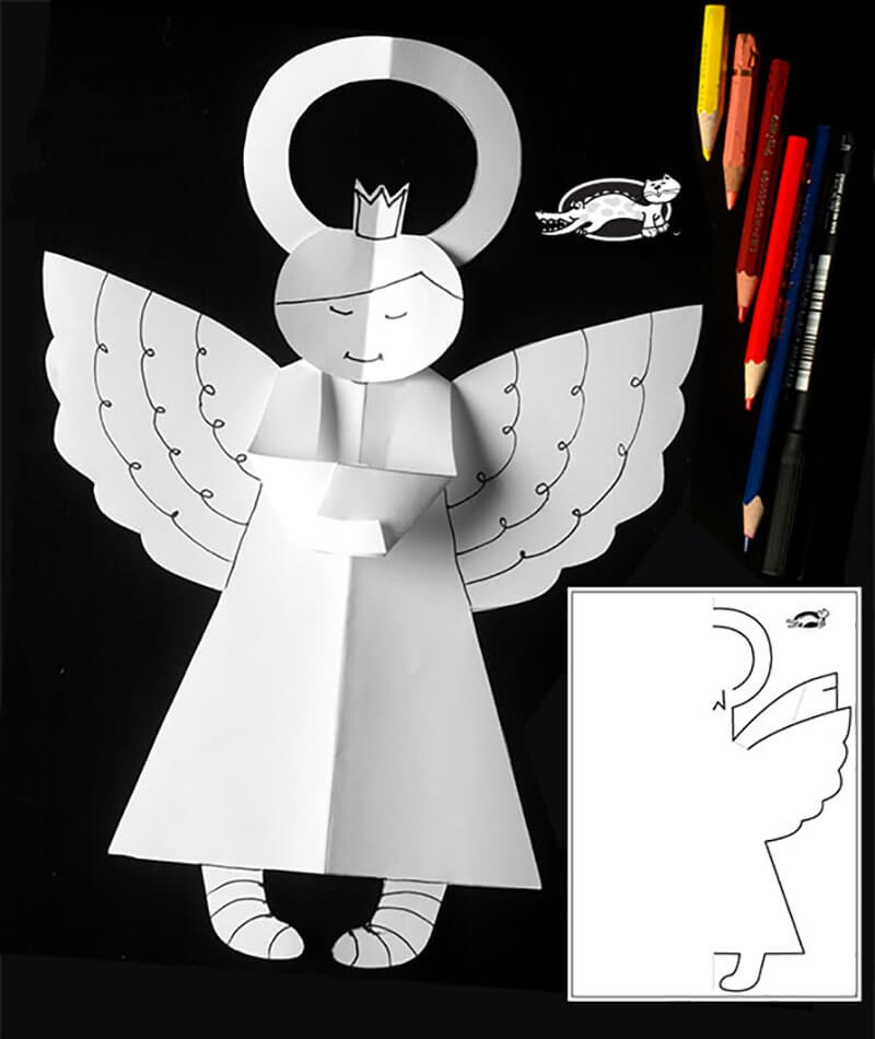 шаблоны поделка рождественский ангел из бумаги для детей 9