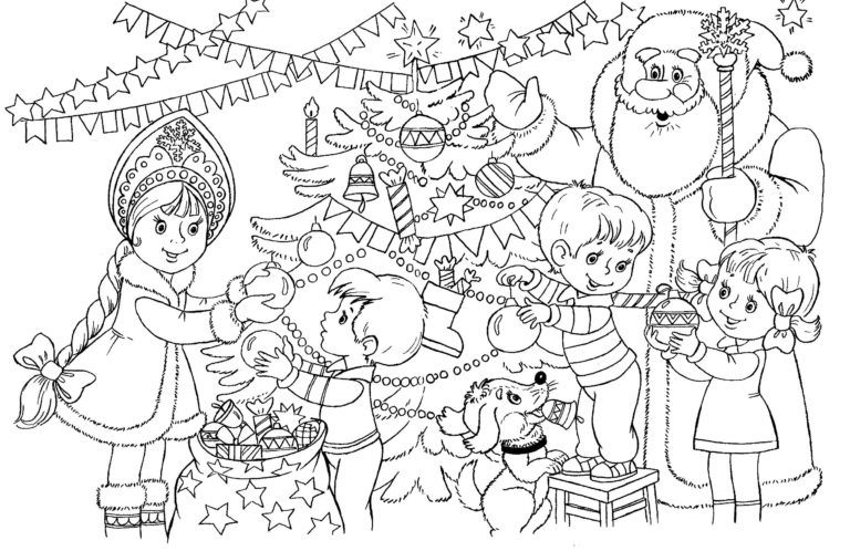 новогодние раскраски Дед Мороз и Снегурочка для детей