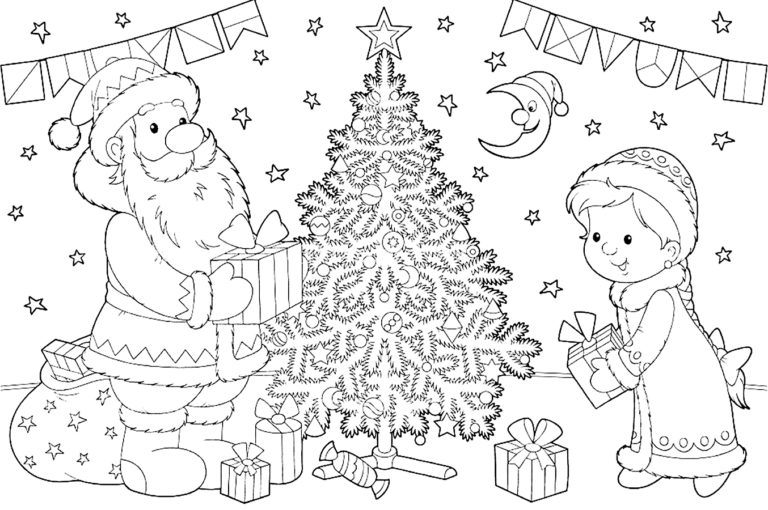 новогодние раскраски Дед Мороз и Снегурочка для детей 3