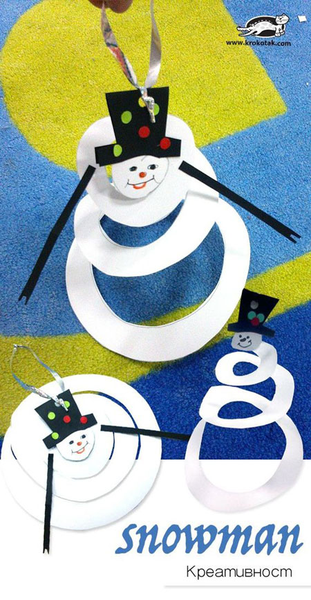 поделка на Новый год снеговик из бумаги 5
