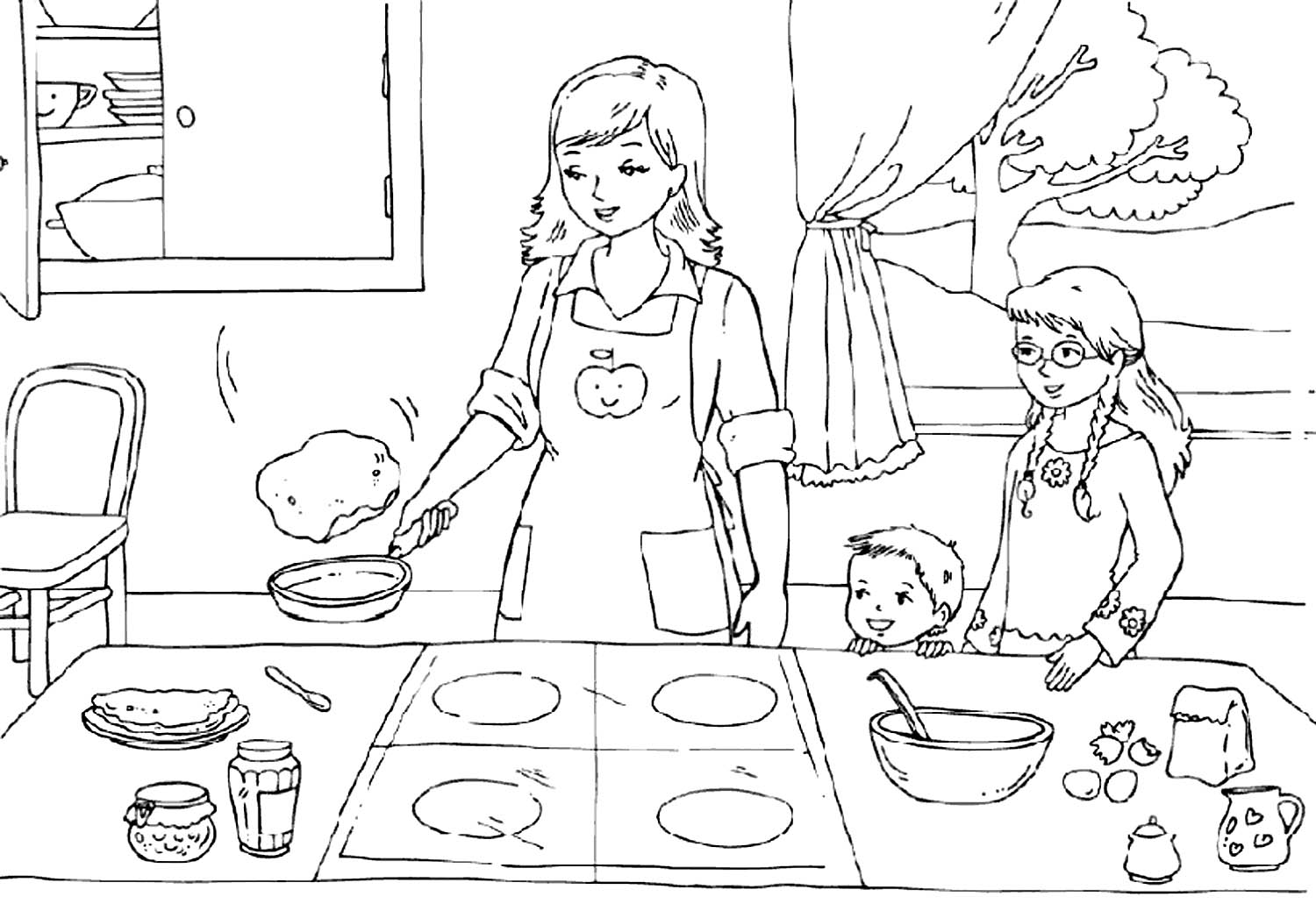 Раскраска мама на кухне