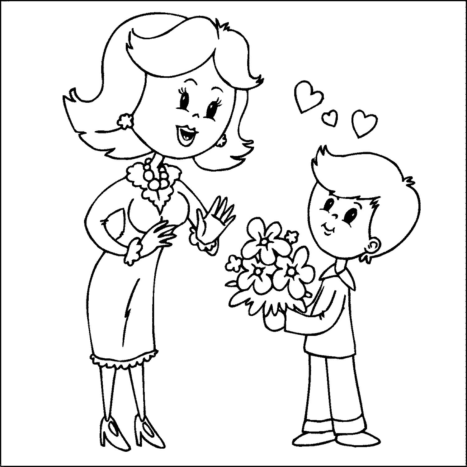 Ребенок дарит маме цветы рисунок