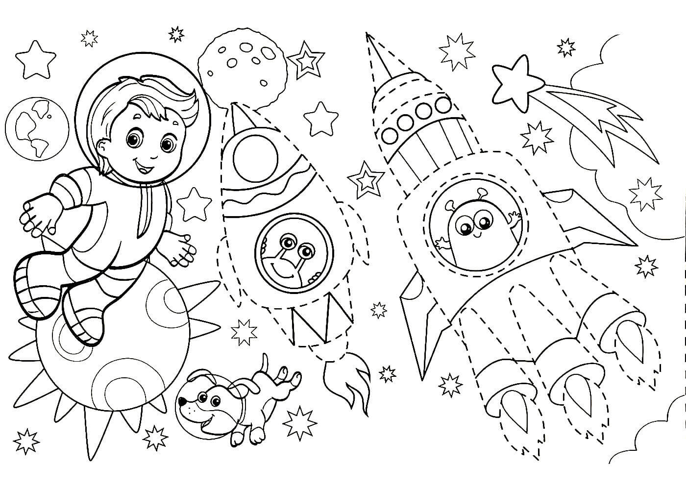 раскраска на день космонавтики в школу для детей 5