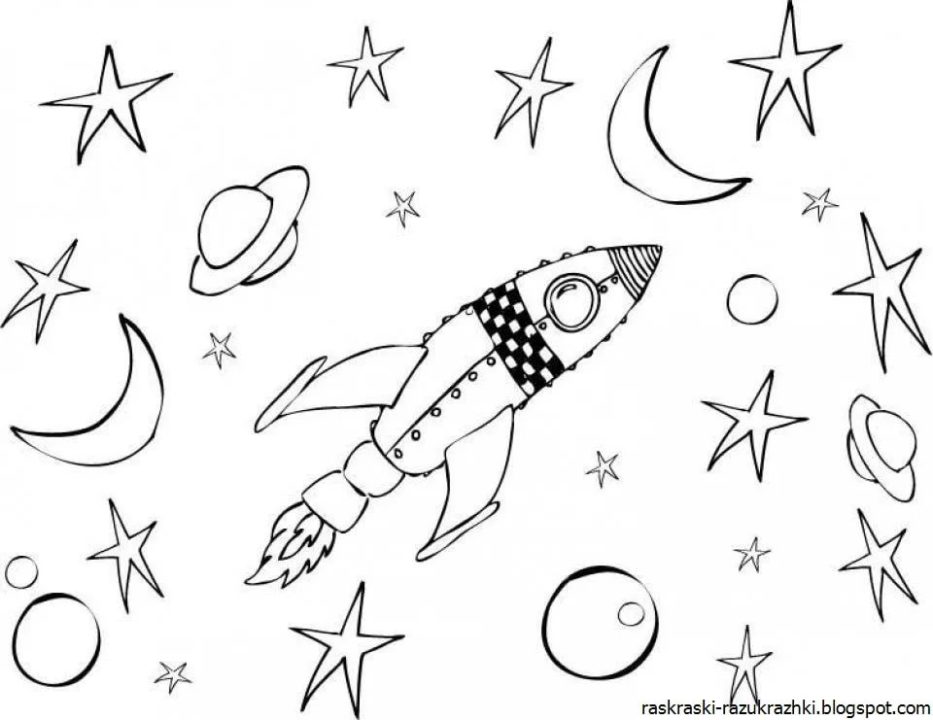 раскраска на день космонавтики для детей 4