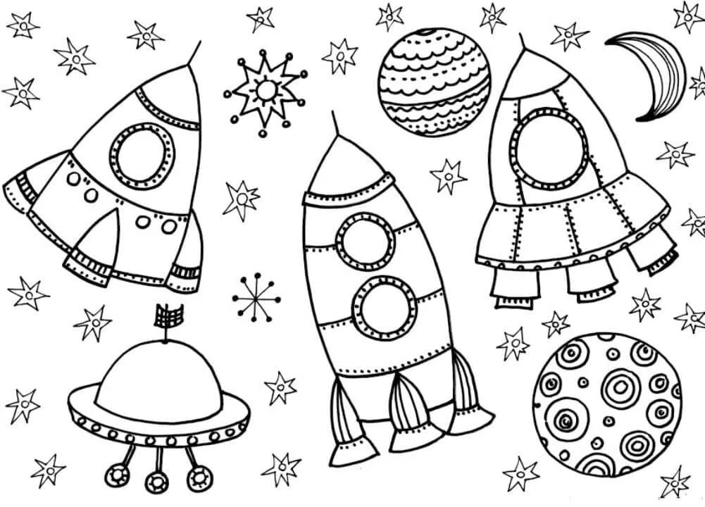 раскраска на день космонавтики в детском саду распечатать 2