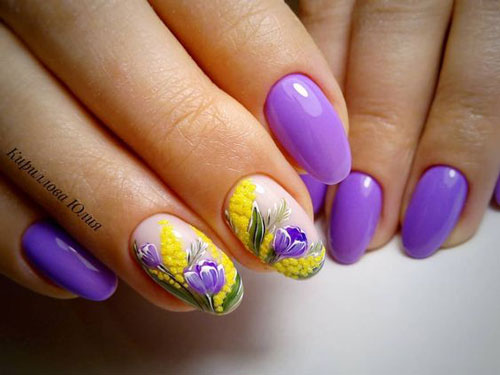 маникюр с тюльпанами на ногтях