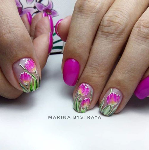 маникюр с тюльпанами на ногтях 2