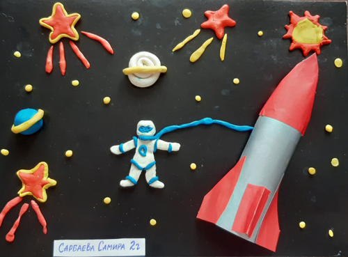 поделка ко дню космонавтики в детский сад из пластилина 5