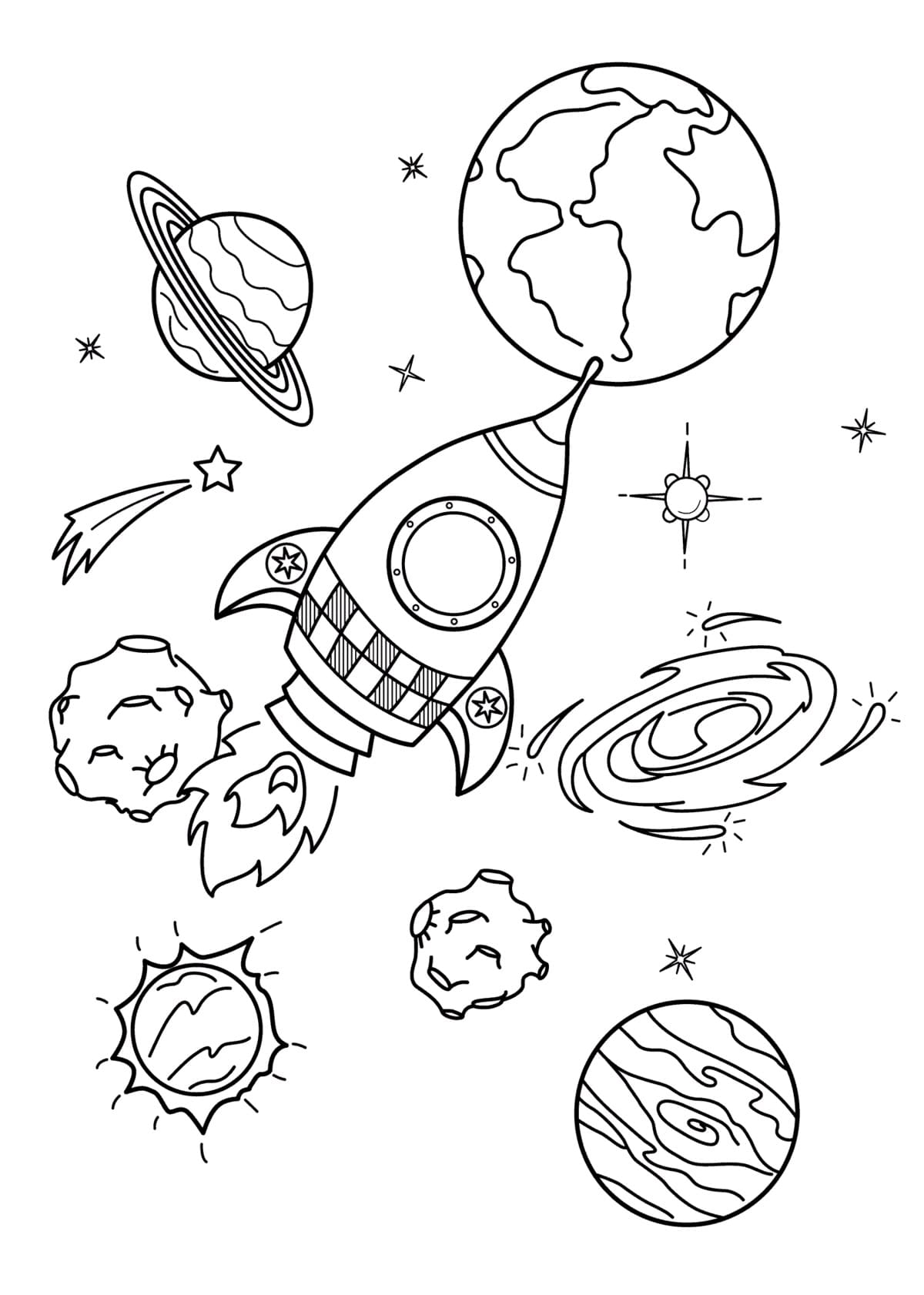 раскраска на день космонавтики для детей в саду