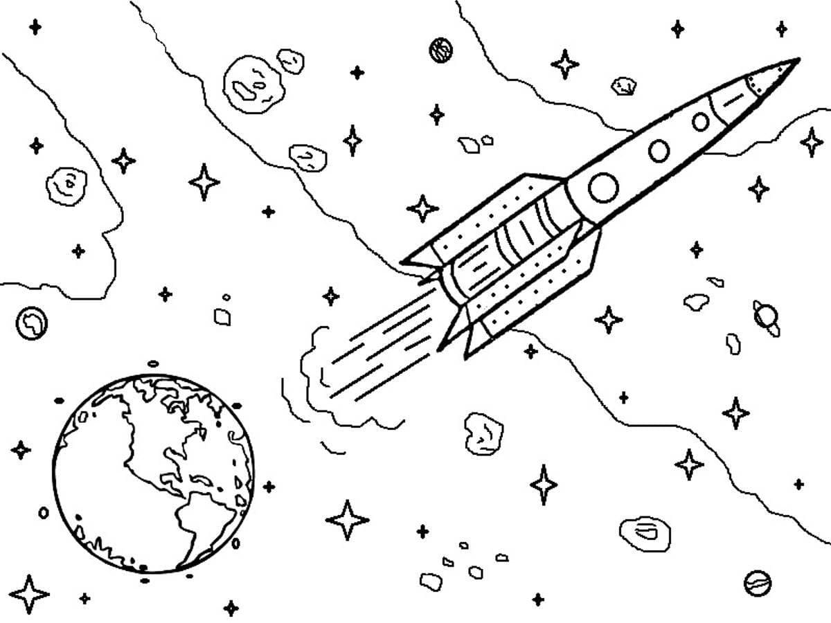 раскраска на день космонавтики для детей в саду распечатать 6