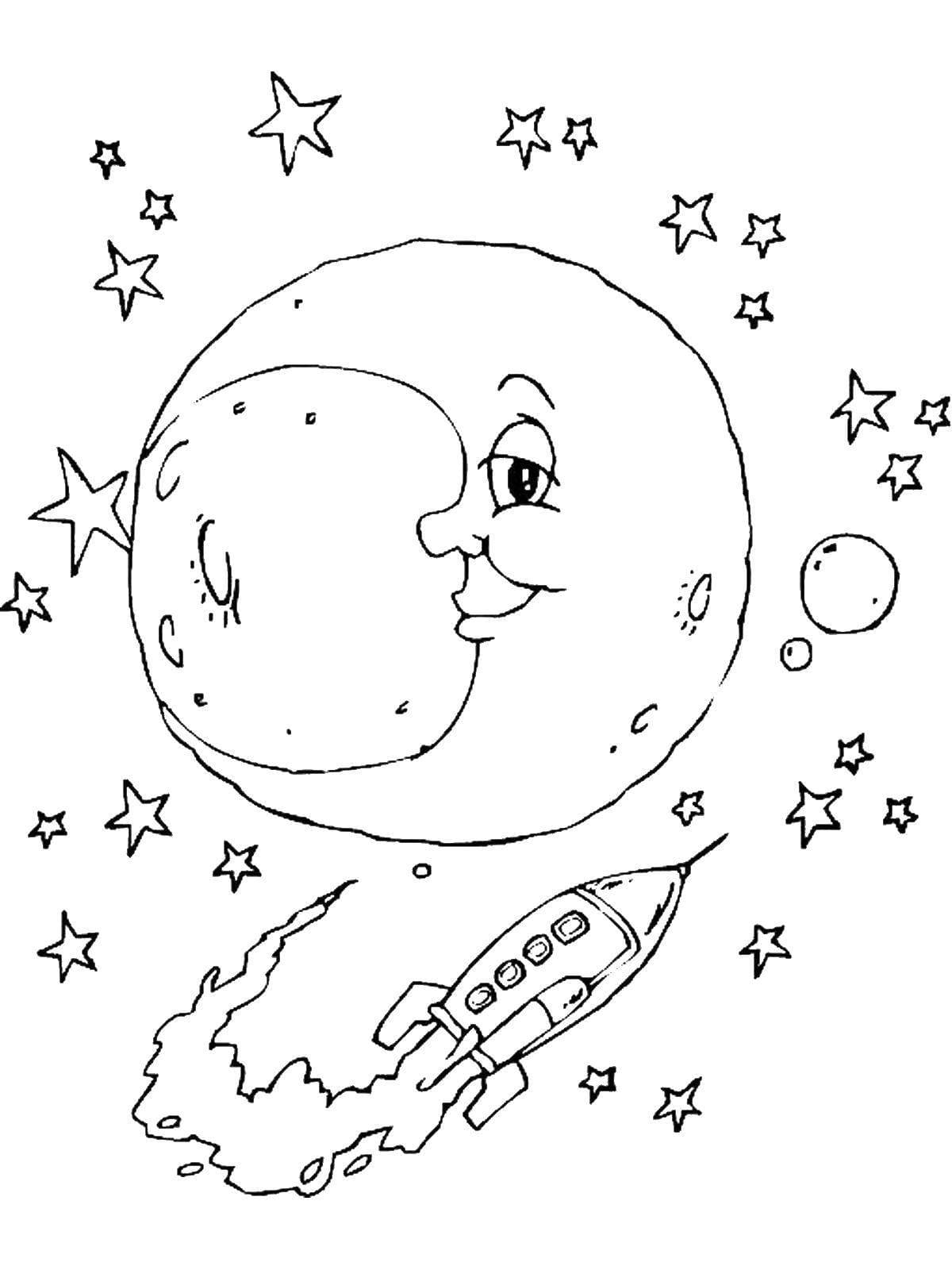 раскраска на день космонавтики для детей в саду распечатать 4