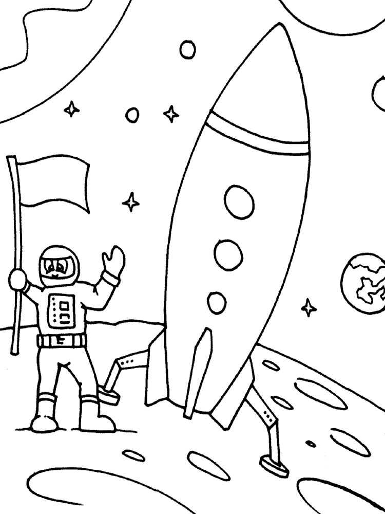 раскраска на день космонавтики для детей в саду распечатать шаблон 9