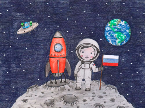 рисунок на день космонавтики для детей