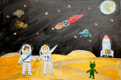 рисунок на день космонавтики для детей 4