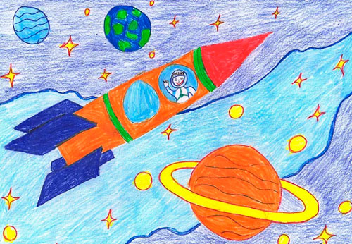 рисунок на день космонавтики для детей 5