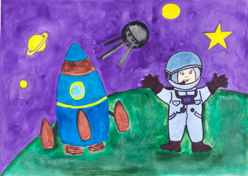 рисунок на день космонавтики для детей 7