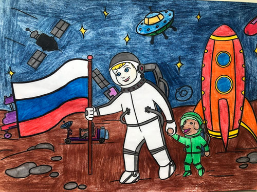рисунок на день космонавтики для детей 9