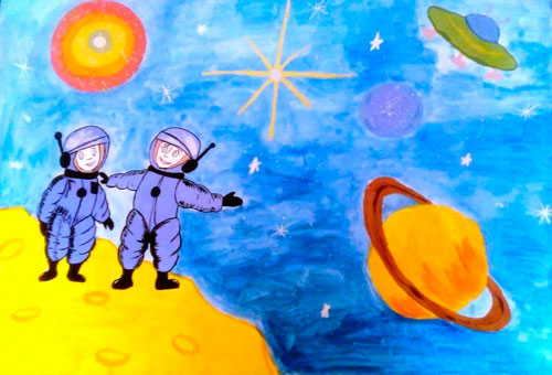 рисунок на день космонавтики для детей 10
