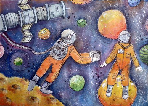 легкие рисунок день космонавтики 2