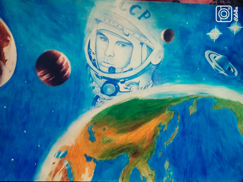 легкие рисунок день космонавтики 7