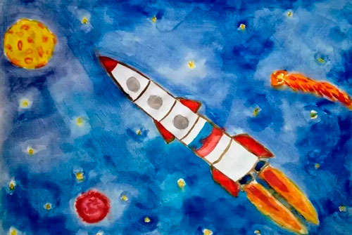 рисунок День Космонавтики красками