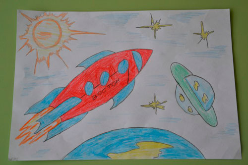 рисунки на День Космонавтики для садика 9