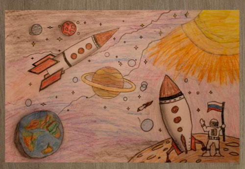 рисунки на День Космонавтики для садика 4