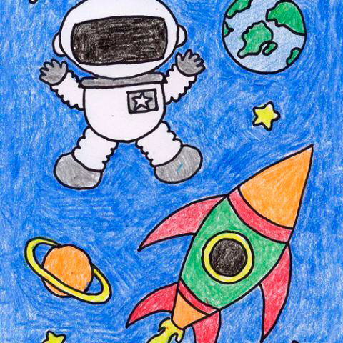 нарисовать рисунок ко Дню Космонавтики 3