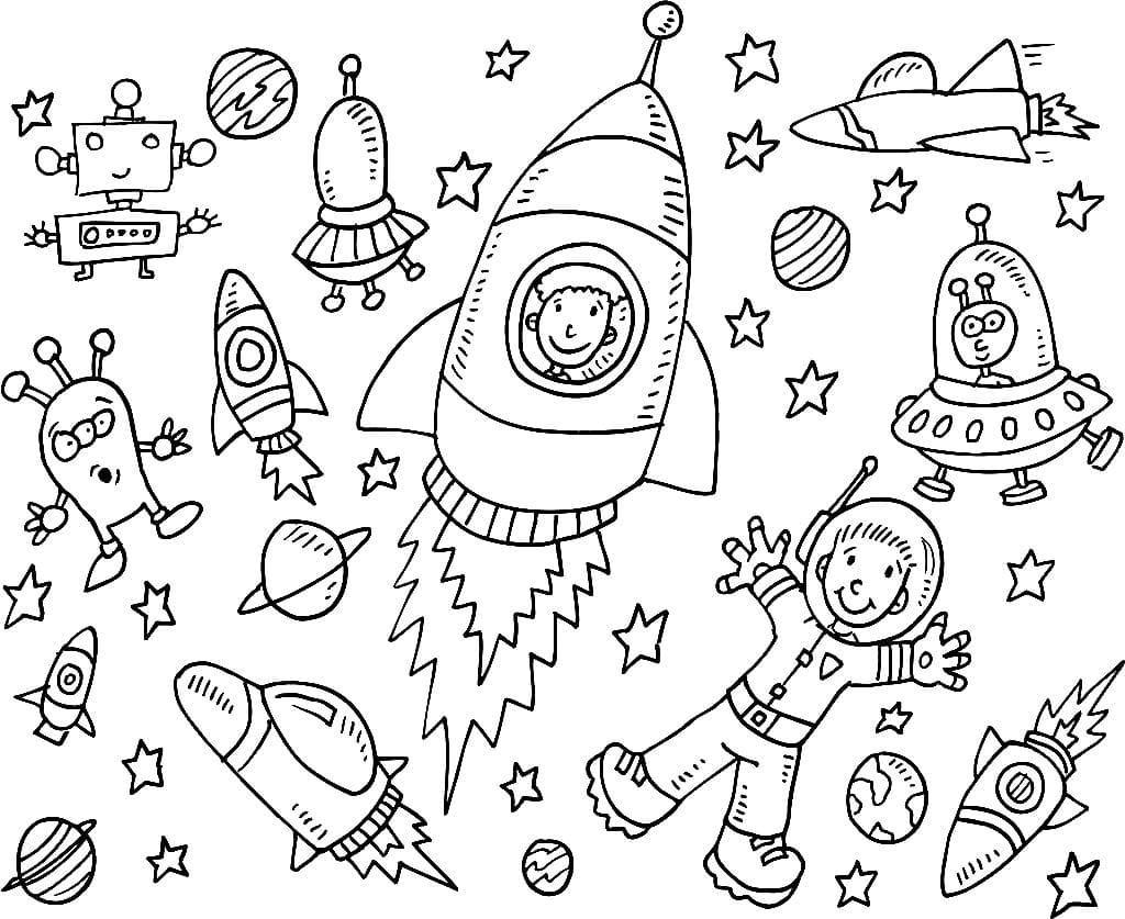 раскраска на день космонавтики для детей распечатать шаблон 3