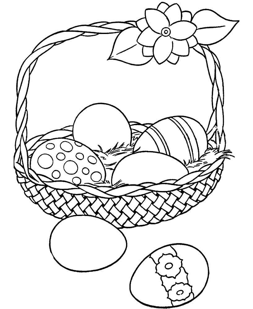 Раскраска пасхальные яйца в корзине